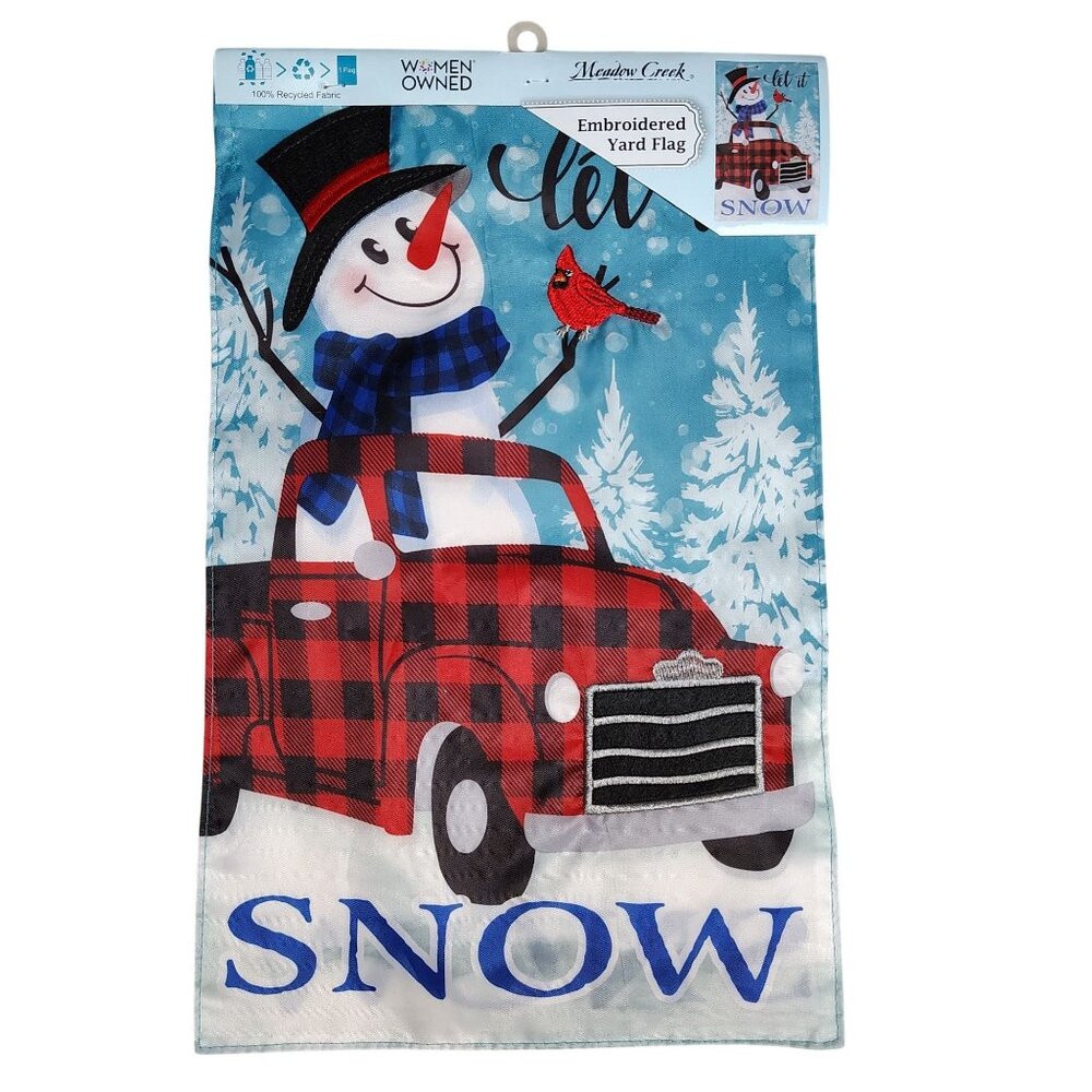 Let It Snow Snowman 18 inch Double Sided Dimensional Embroidered Yard Flag